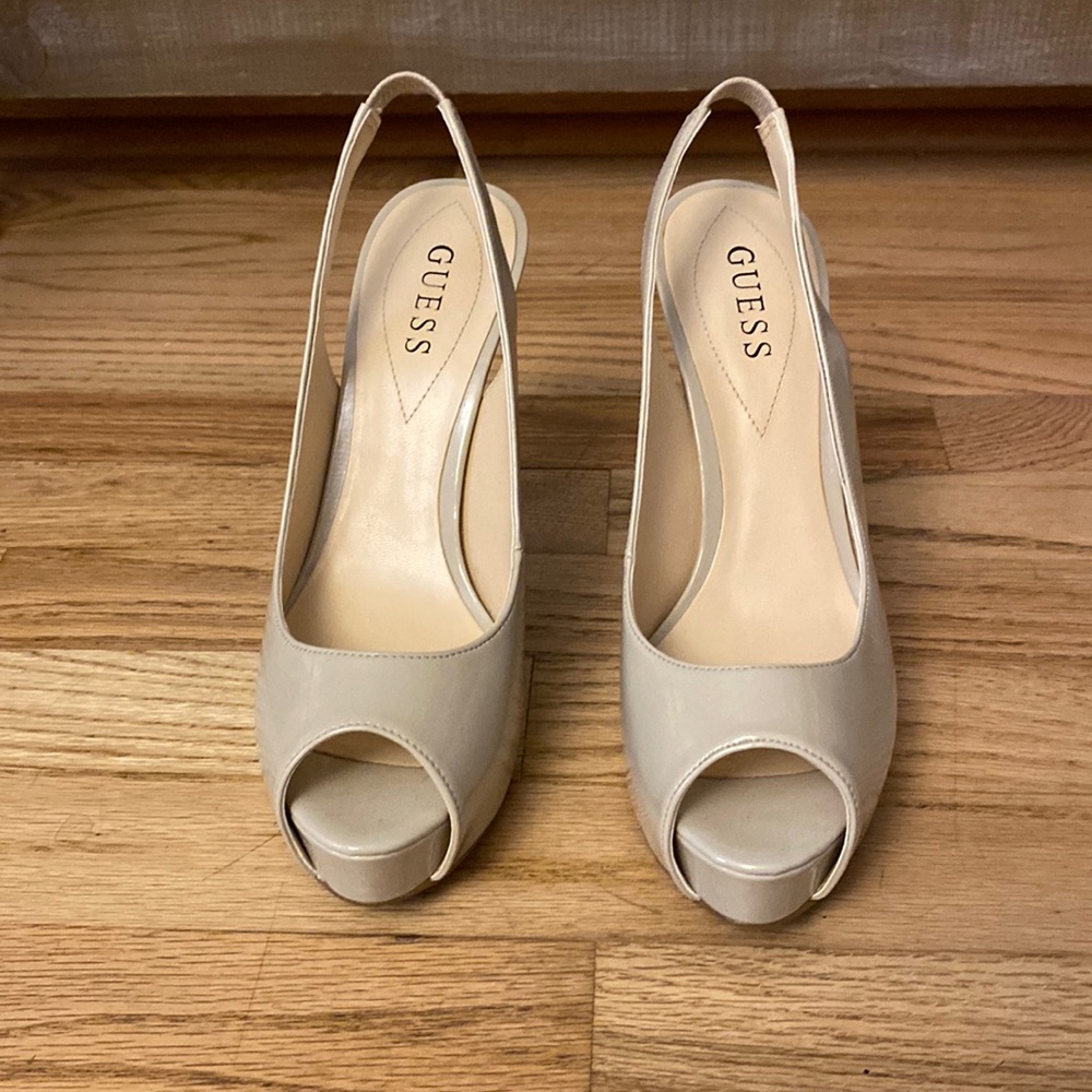 Guess light natural slingback heels